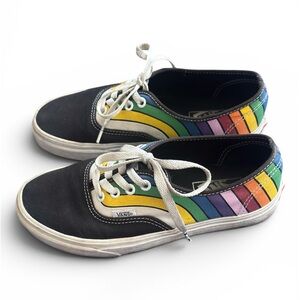 Vans  Black Canvas Sneakers with Rainbow Side Stripes